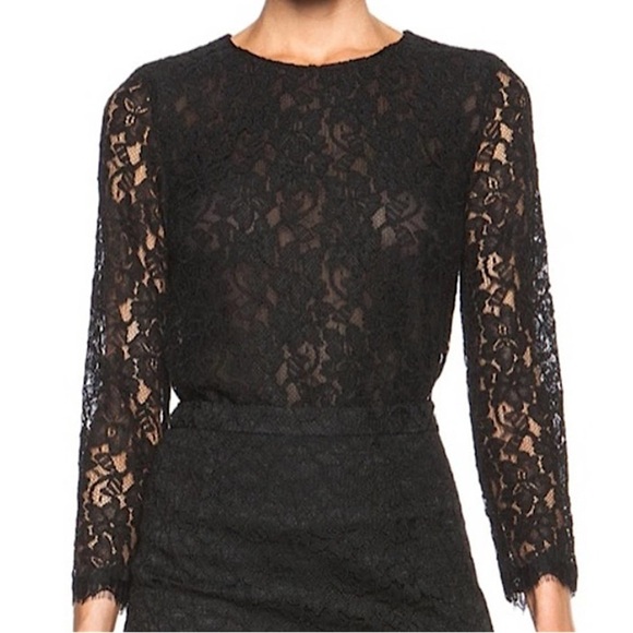 Diane Von Furstenberg Brielle Floral Lace Sheer Long Sleeve Blouse Black 12 - Picture 1 of 10
